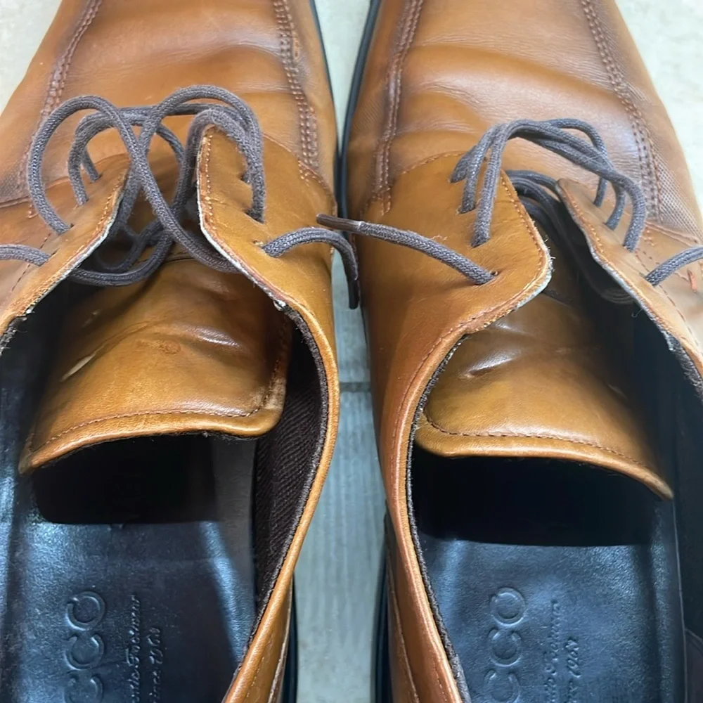 Ecco Men’s Lace Up Oxford Shoes Dress Shock Point Leather Brown Size 44/10-10.5 - Picture 15 of 16